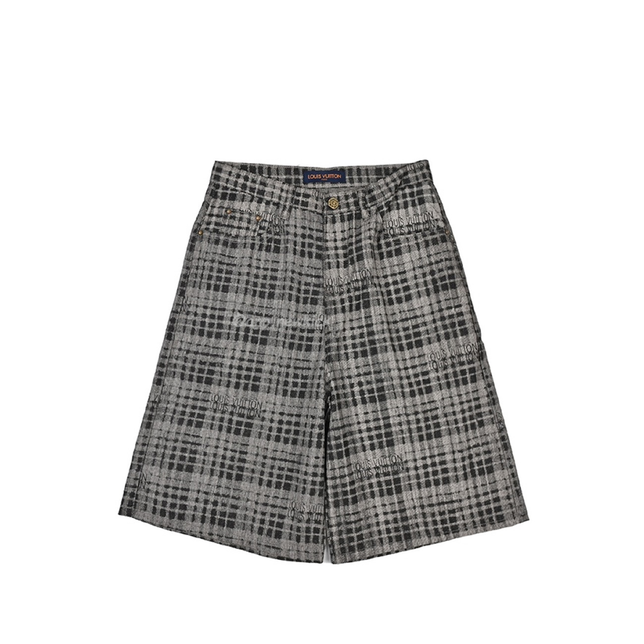 Louis Vuitton 1v 24ss Grey Checkerboard Printed Denim Shorts (1) - newkick.cc